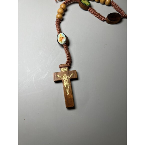 Catholic Rosary Wooden Beads Crucifix Jesus Cross Saints Images Religious Prayer - Picture 2 of 5